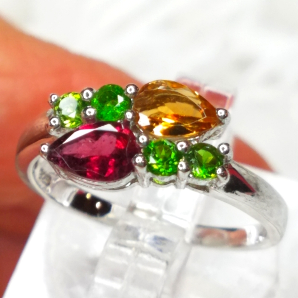 Multi-colored genuine Tourmaline Ring